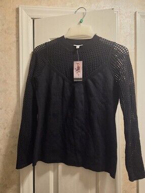 Black Crochet Sleeve Sweater